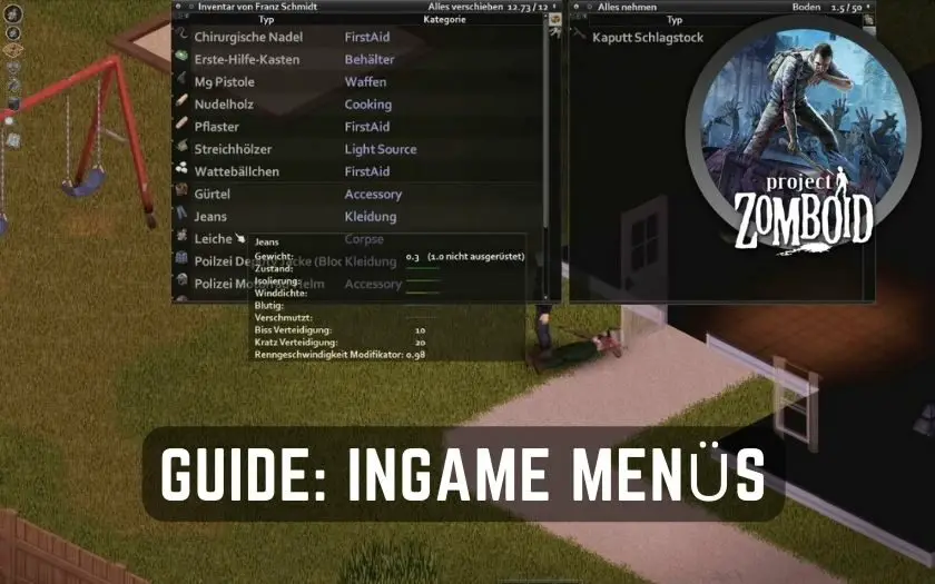 Project Zomboid Guide Menüs