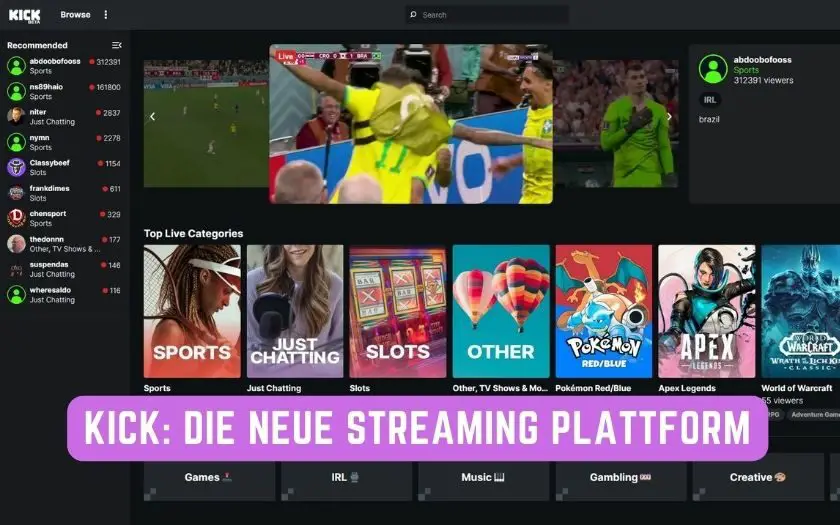 Kick Streaming Plattform ähnliche wie Twitch