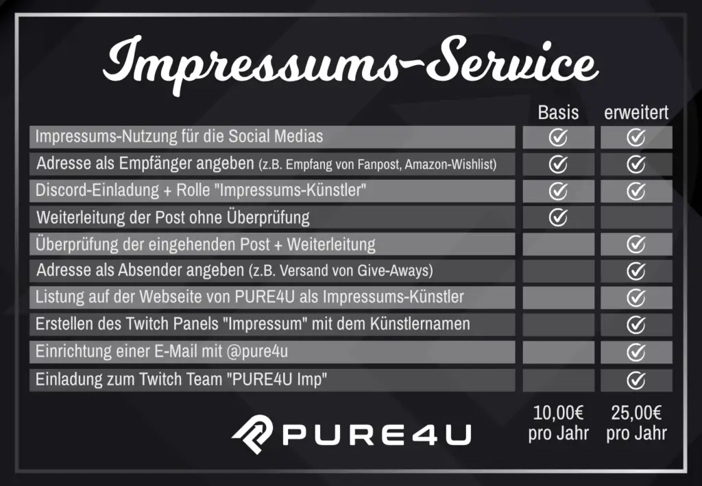 Twitch Impressum Dienstleistung PURE4U