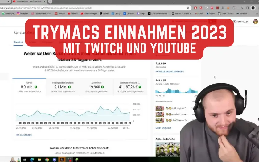 Trymacs Einnahmen 2023 mit Twitch und Youtube